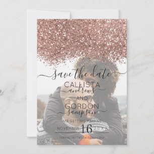 Save The Date Rose Gold Mariage Photo Confetti Pailleté Noir