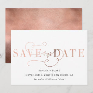 Save The Date Rose Gold Moderne Stylo Design manuscrit Calligrap