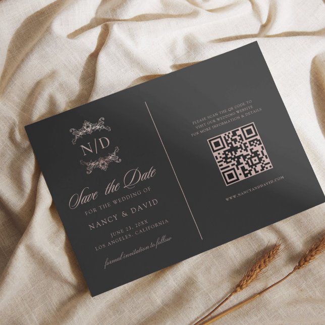 Save The Date Rose Gold Monogram Qr Code Wedding  (Créateur téléchargé)