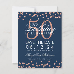 Save The Date Rose Gold Navy 50e anniversaire Date de sauvegarde