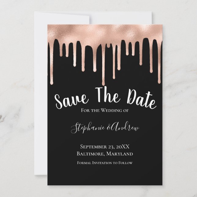 Save The Date Rose  Gold Noir Blanc Mariage tendance (Devant)