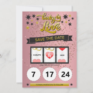 Save The Date Rose Gold Pailleté Chanceux en Amour Étape importa