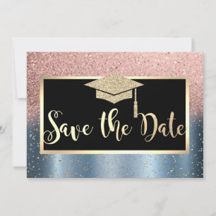 Save The Date Rose Gold Parties scintillant Blue Graduation Enre