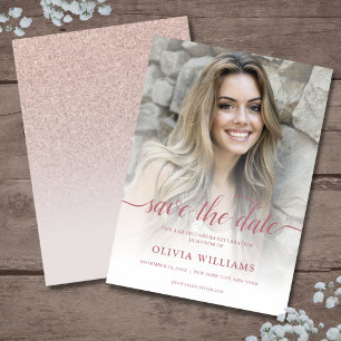 Save The Date Rose Gold Photo Overlay Quinceañera Enregistrer la
