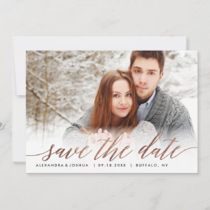 Save The Date Rose Gold Script Photo Enregistrer la date à Faux 