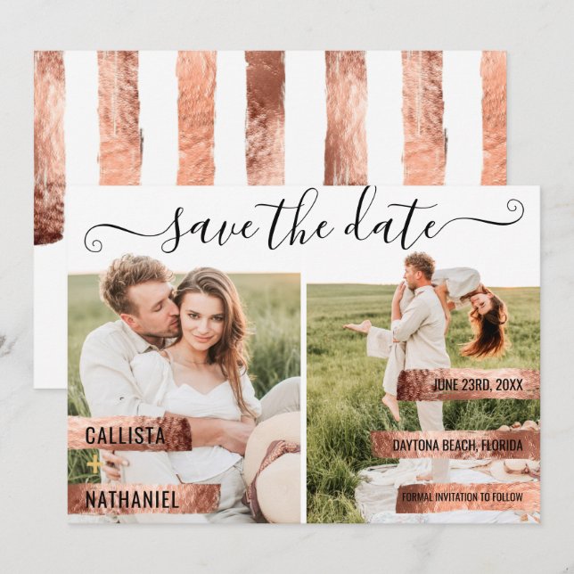 Save The Date Rose Gold Signature Script Photo Enregistrer la da (Devant / Derrière)