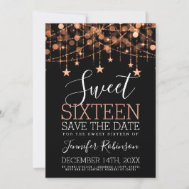 Save The Date Rose Gold Sweet 16 Sparkly String Lights Date de s