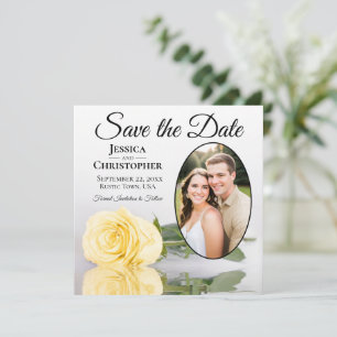 Save The Date Rose jaune beurre élégante avec mariage photo oval