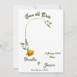 Save The Date Rose jaune doux avec vert pâle et ovales or photo