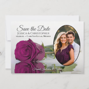 Save The Date Rose Magenta Élégante Ovale Photo Mariage