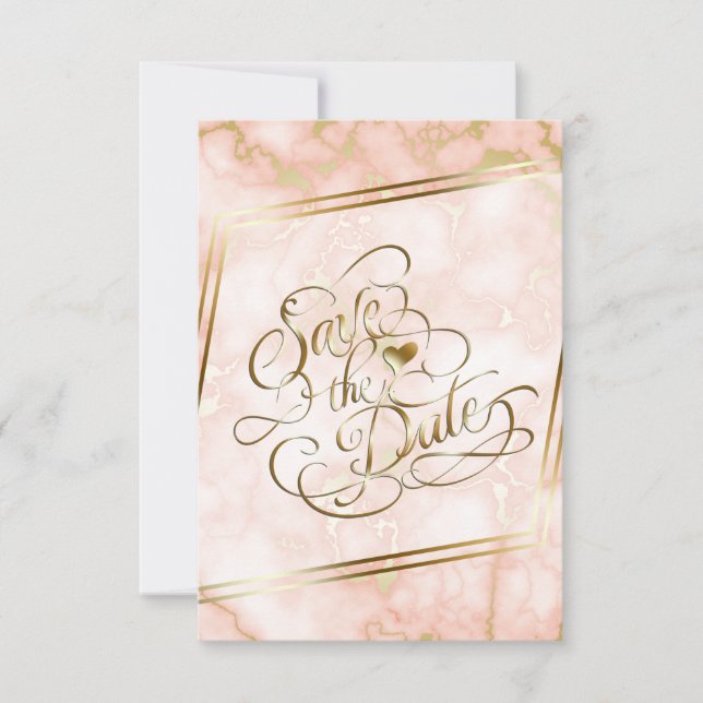 Save The Date Rose mariage et marbre d'or (Devant)