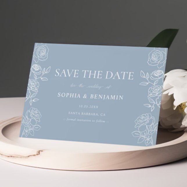Save The Date Rose Mariage moderne Dusty Blue (Créateur téléchargé)
