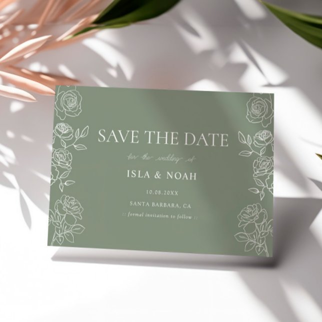 Save The Date Rose Mariage moderne vert olive (Créateur téléchargé)