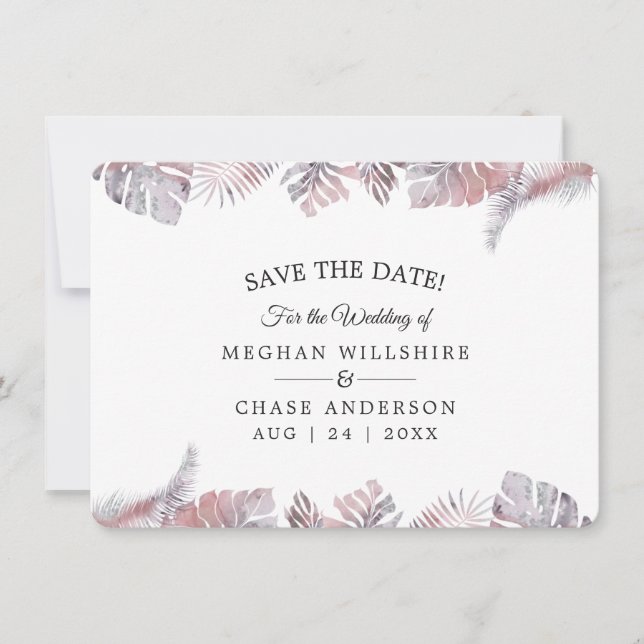 Save the Date Rose Mauve Watercolor Tropical Verla (Vorderseite)