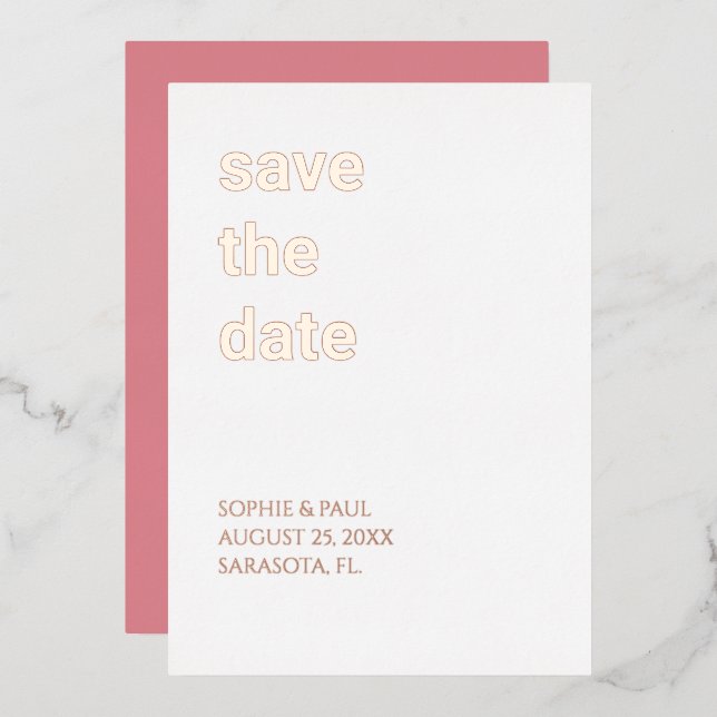 Save the Date Rose mit weißem Rosa Folieneinladung (Vorderseite/Rückseite)