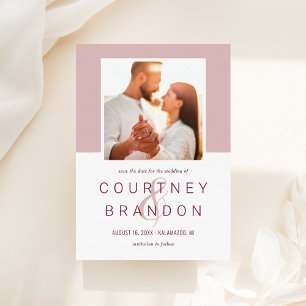 Save The Date Rose moderne Bourgogne Pink Monogram Mariage Photo