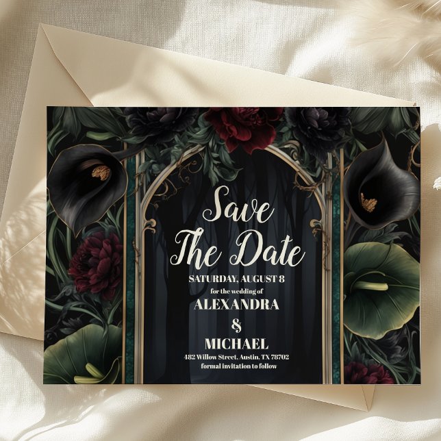 Save The Date Rose noir Floral Gothique Mariage d'Halloween (Créateur téléchargé)