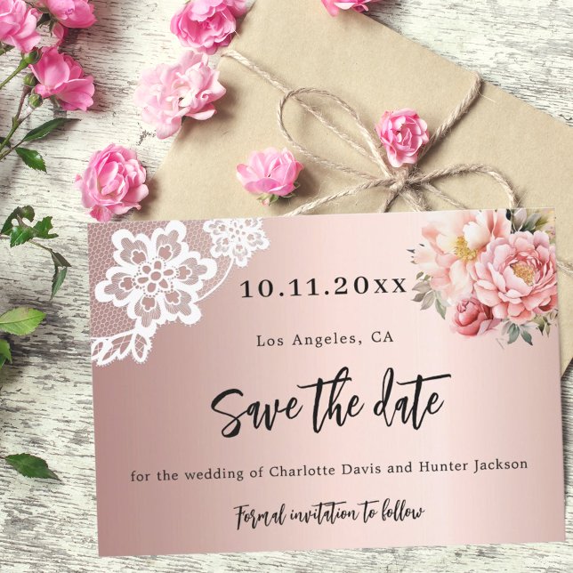 Save The Date Rose or rose floraux dentelle mariage (Créateur téléchargé)