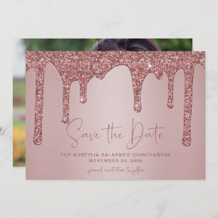 Save The Date Rose Parties scintillant or gouttes Quinceanera En