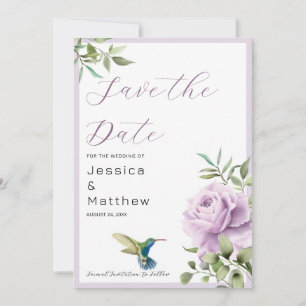 Save The Date Rose pourpre et colibri