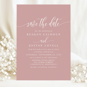 Save The Date Rose Poussiéreuse Calligraphie Élégante Enregistre