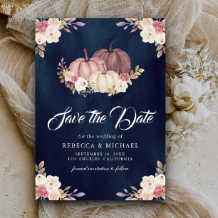 Save The Date Rose Poussiéreuse Floral de Citrouille Bleu Marine