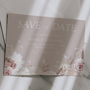 Save The Date Rose Poussiéreux & Beige Mariage Floral Bohème Tei
