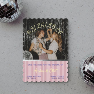 Save The Date Rose Poussiéreux Rétro Mariage Disco Photo