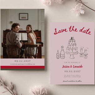 Save The Date Rose Rétro Lumineux Funky Chic Moderne Photo Maria