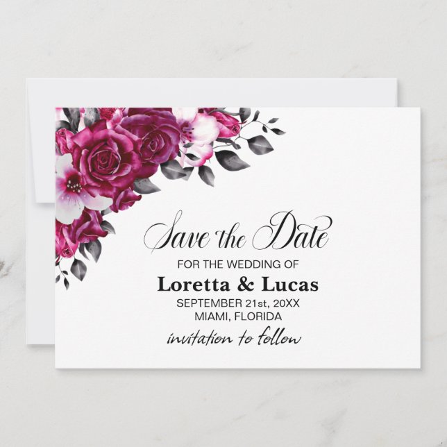 Save The Date Rose Rose Floral Mariage Enregistrer la date (Devant)