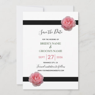 Save The Date Rose rose Ruban noir Mariage Date à retenir