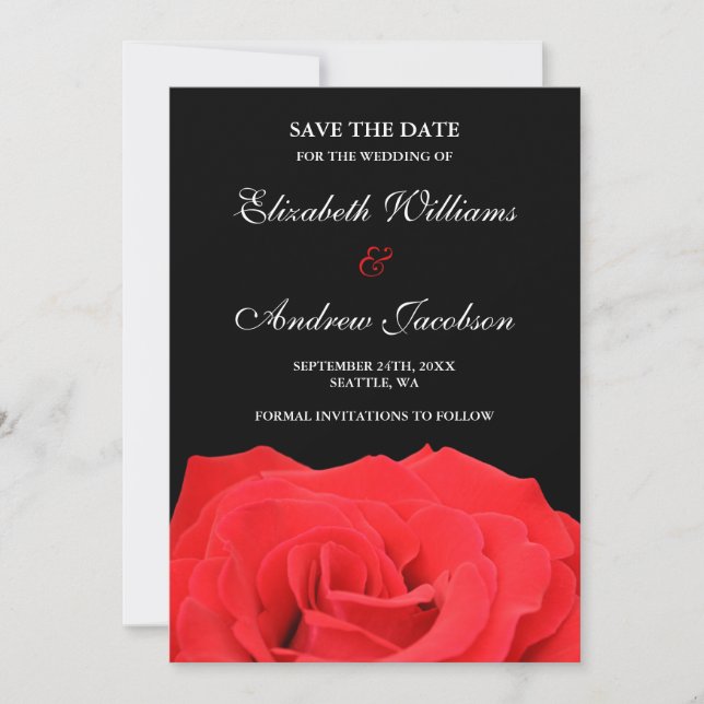 Save The Date Rose rouge et mariage noir Enregistrer la date (Devant)