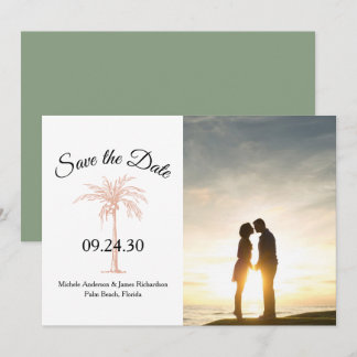 Save The Date Rose Sage Gold Copper Palm Tree photo Mariage