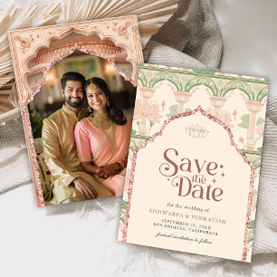 Save The Date Rose saumon vert menthe Jardin de lotus Mariage in