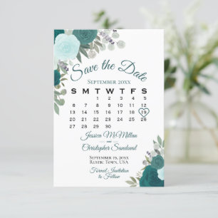 Save The Date Rose turquoise Floral Elegant Boho Mariage Calendr