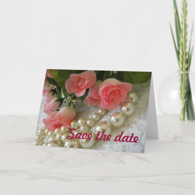 Save the Date Rose und Perlen Ankündigung (Vorderseite)