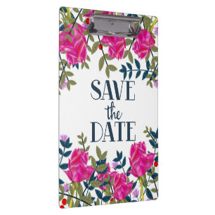 Save the Date Rose und Petalen. Klemmbrett