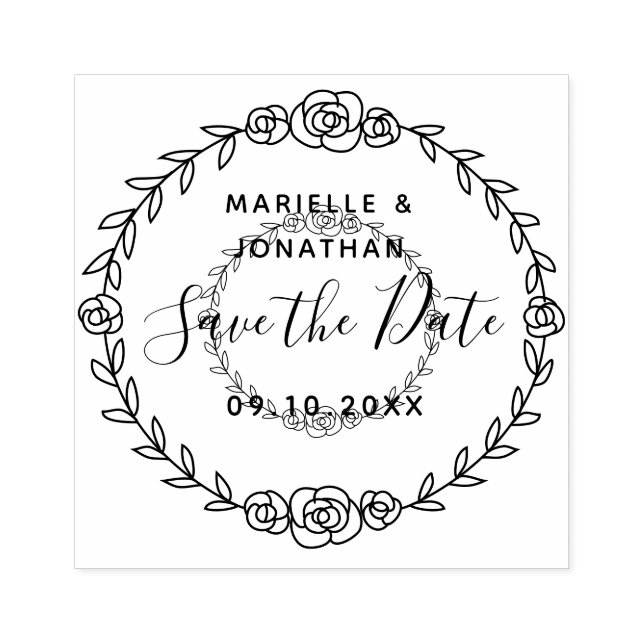 Save the Date Rose Vine Modernes Drehbuch Gummistempel (Prägung)