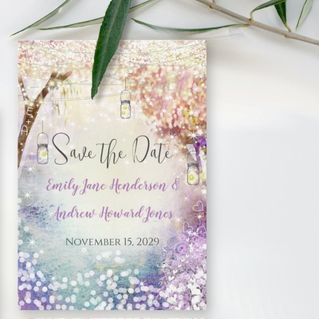 Save The Date Rose violet bleu Fairy Lights Boho Forest Mariage (Créateur téléchargé)