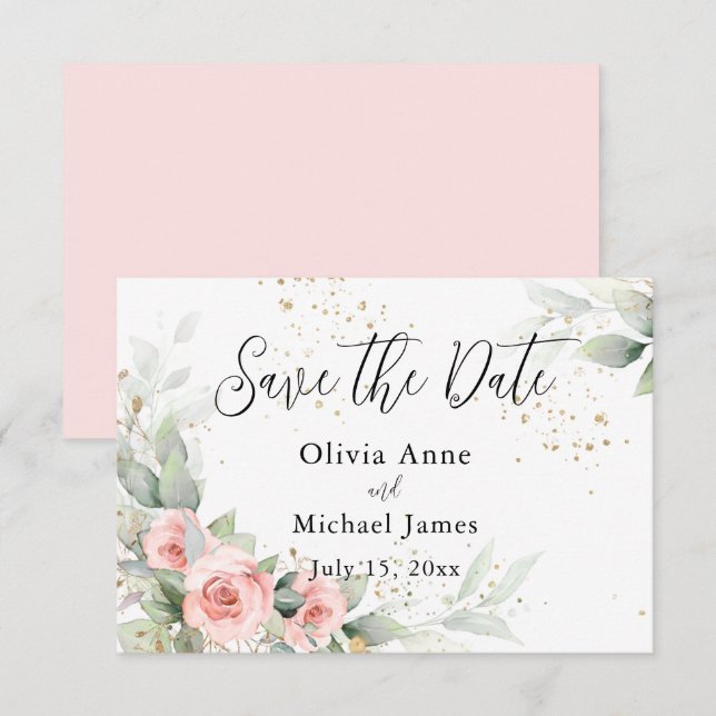 Save The Date Roses Aquarelle Teintées de Rose pour Annonce de D (Devant / Derrière)