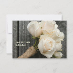 Save The Date Roses Blanches & Mariage En Bois D'Écorce Enregist