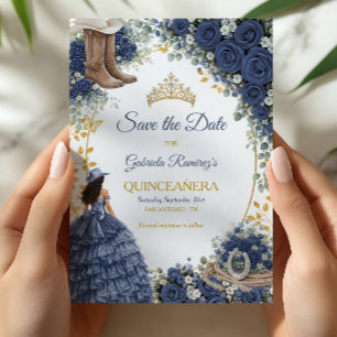 Save The Date Roses Bleues de la Marine Occidentale Pays Doré Qu