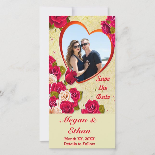 Save The Date Roses et cadre cardiaque Enregistrer la date Photo (Devant)
