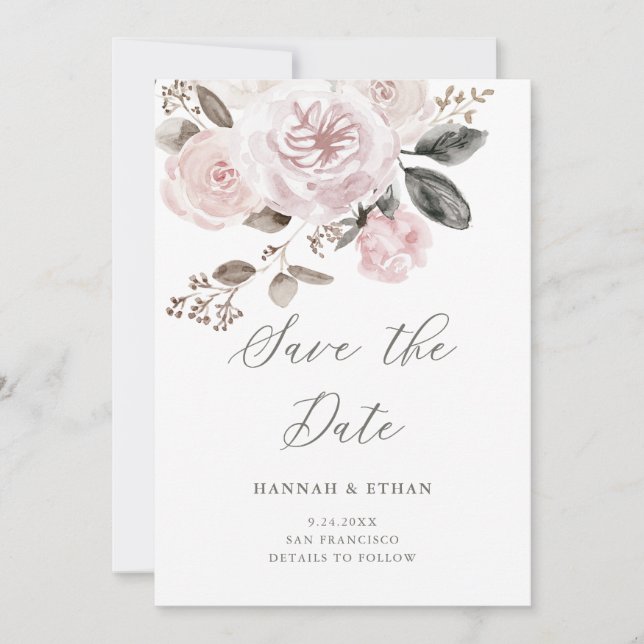 Save The Date Roses et pivoines roses | Mariage aquarelle (Devant)