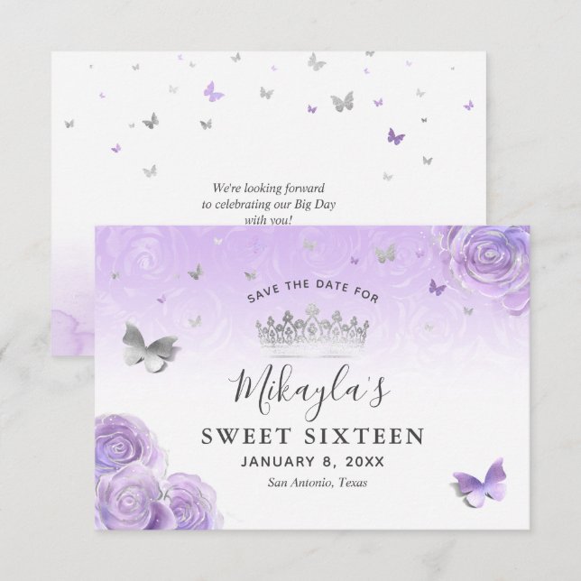 Save The Date Roses Mauves Clair Élégantes (Devant / Derrière)