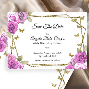 Save The Date Roses Roses Élégantes Or et Rose pour les 18 Ans D