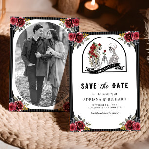 Save The Date Roses Rouges Couple de Squelettes Gothiques Photo 
