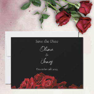 Save The Date Roses rouges Noir blanc