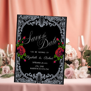 Save The Date Roses Rouges,Stripes Gothique Enregistrer la Date