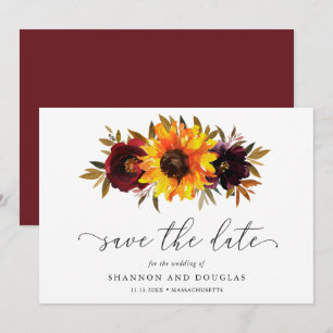 Save The Date Roses Tournesol Élégant Floral Rustique Mariage